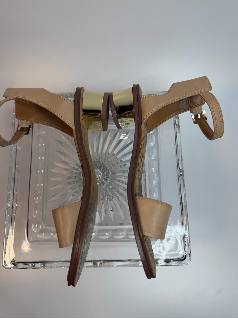 Sam Edelman Teri FF Beige Leather gold Block Heel Sandals - Women 7 - Picture 3 of 8